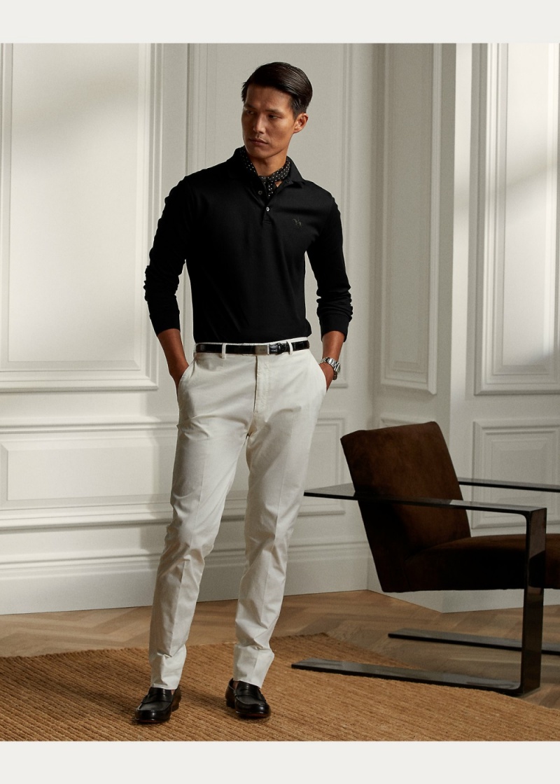 Camisa Polo Custom Slim Fit Pique Hombre Negros | JTUQ26471 - vista 2