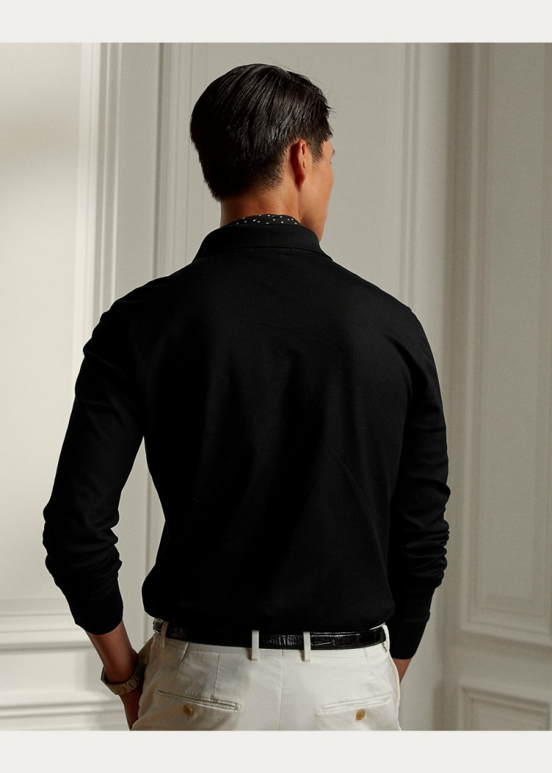 Camisa Polo Custom Slim Fit Pique Hombre Negros | JTUQ26471 - vista 3