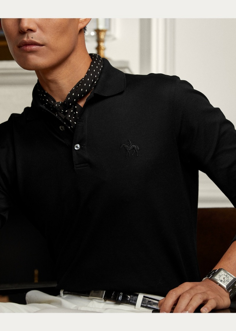 Camisa Polo Custom Slim Fit Pique Hombre Negros | JTUQ26471 - vista 4