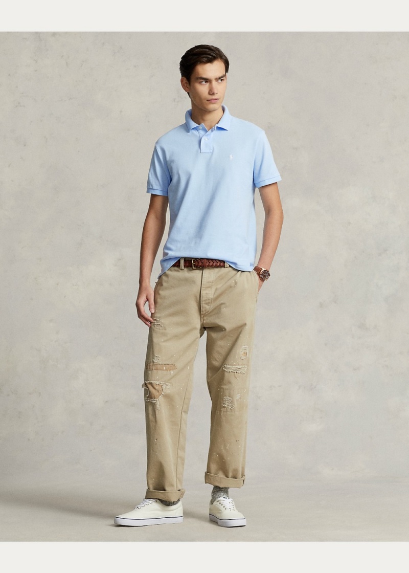Camisa Polo Custom Slim Fit Mesh Hombre Azules | FQJW07894 - vista 6