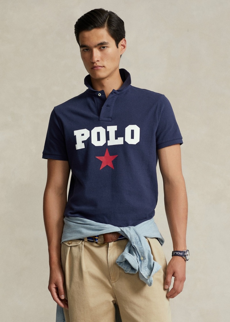 Camisa Polo Custom Slim Fit Logo Mesh Hombre Azul Marino | HJYE10825 - vista 1