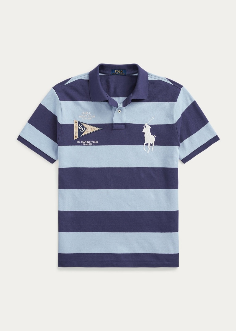 Camisa Polo Custom Slim Fit Big Pony Mesh Hombre Azules | QNFJ83149 - vista 2