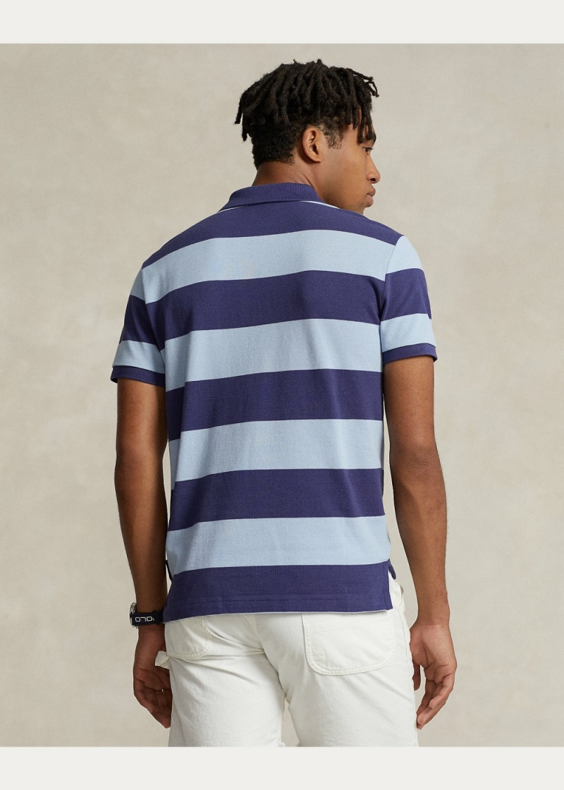 Camisa Polo Custom Slim Fit Big Pony Mesh Hombre Azules | QNFJ83149 - vista 4