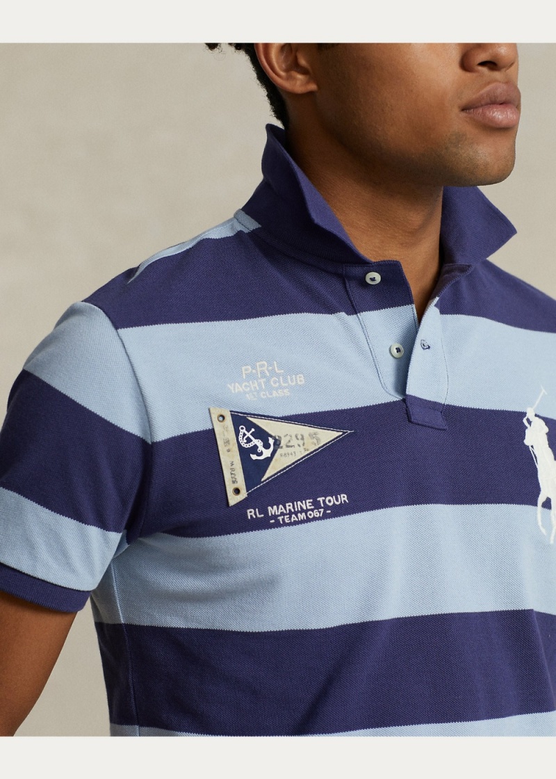 Camisa Polo Custom Slim Fit Big Pony Mesh Hombre Azules | QNFJ83149 - vista 5