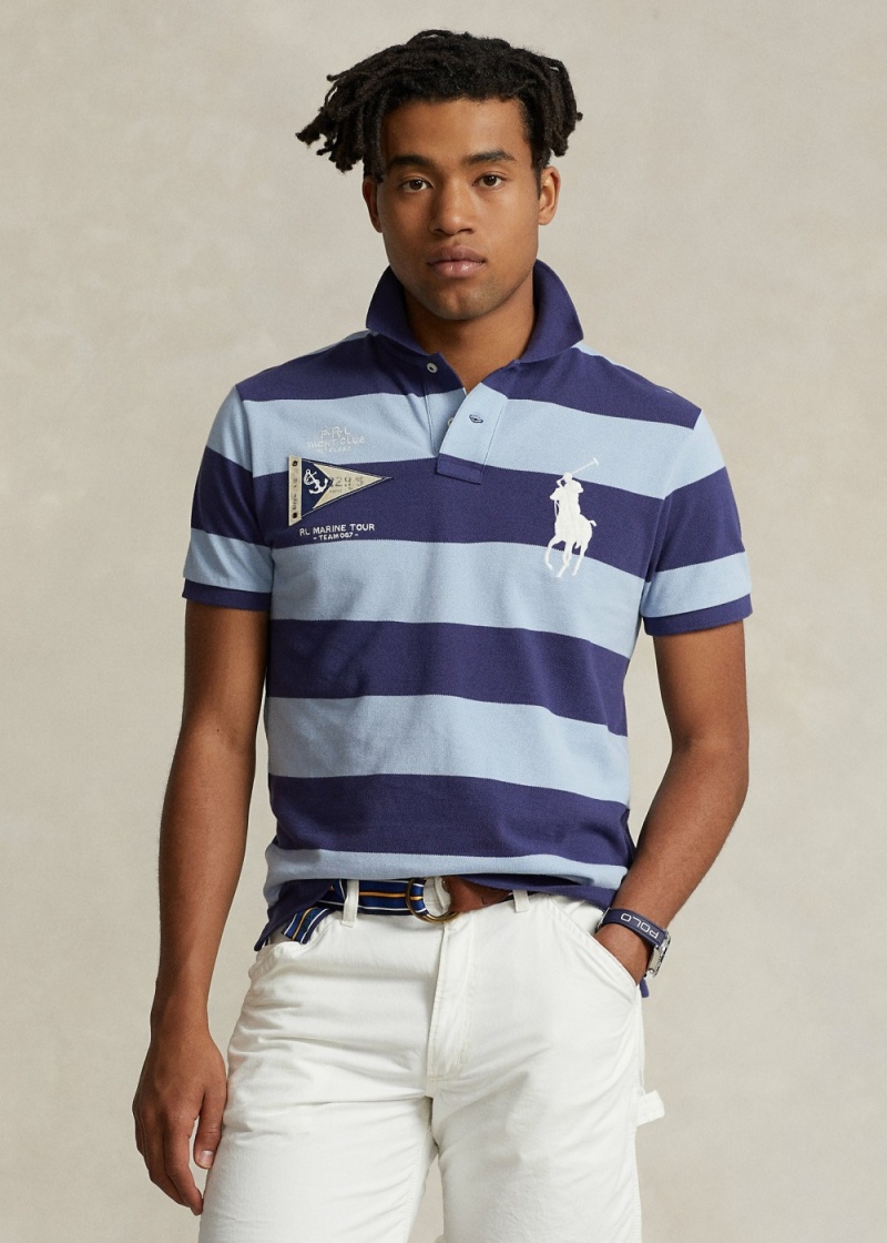 Camisa Polo Custom Slim Fit Big Pony Mesh Hombre Azules | QNFJ83149 - vista 1