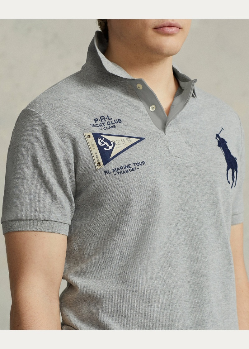 Camisa Polo Custom Slim Fit Big Pony Mesh Hombre Negros | VXPD42813 - vista 5