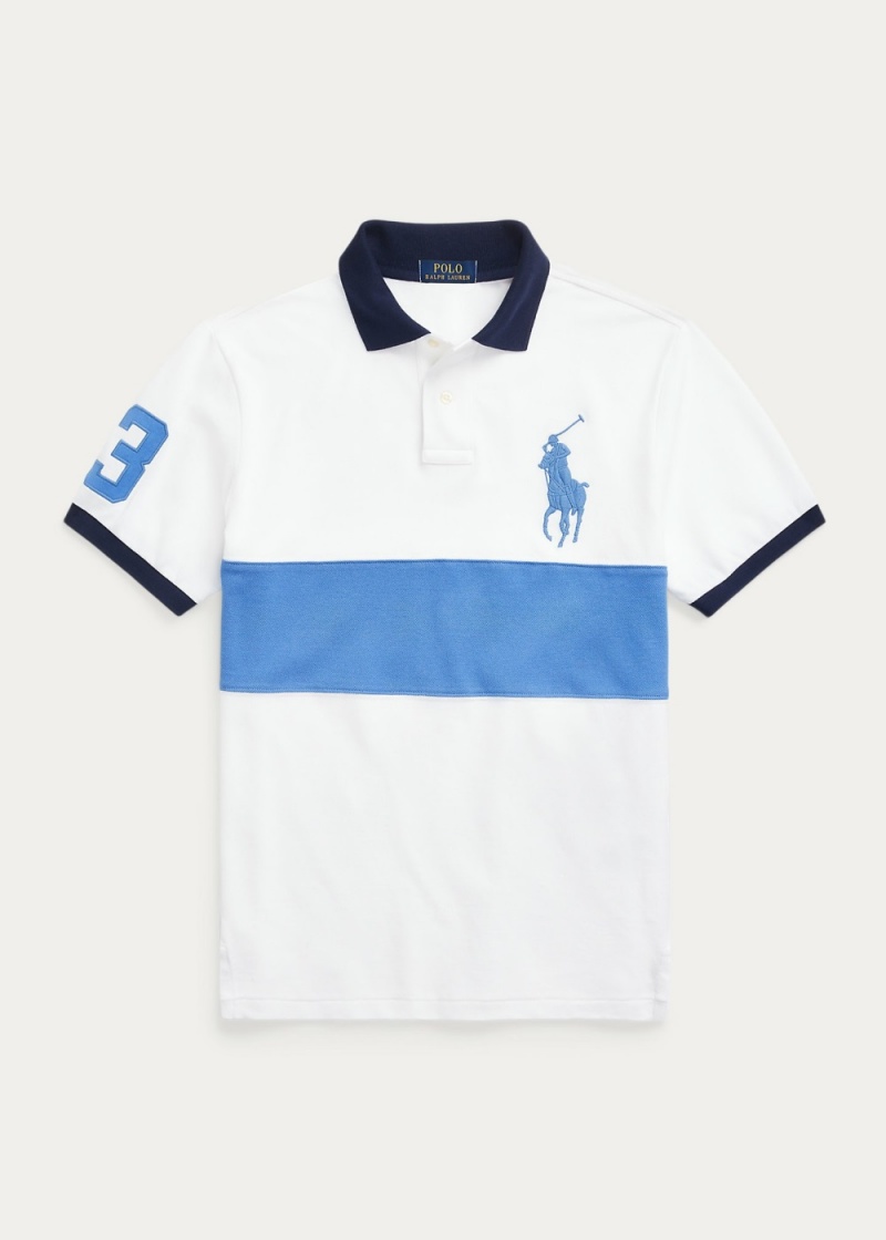 Camisa Polo Custom Slim Fit Big Pony Mesh Hombre Azules | PSFH53406 - vista 2