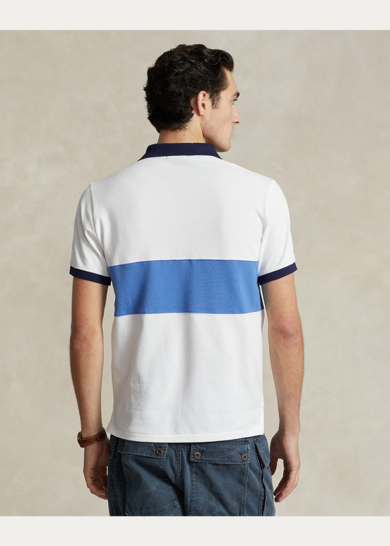 Camisa Polo Custom Slim Fit Big Pony Mesh Hombre Azules | PSFH53406 - vista 4