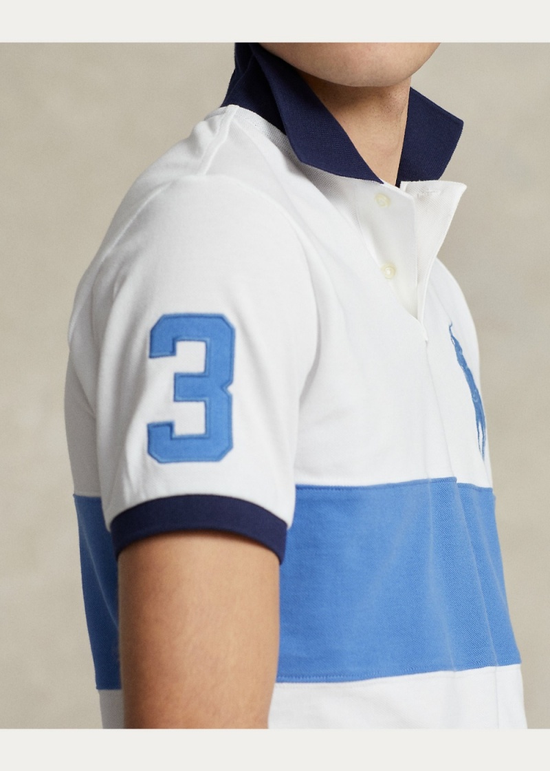 Camisa Polo Custom Slim Fit Big Pony Mesh Hombre Azules | PSFH53406 - vista 5