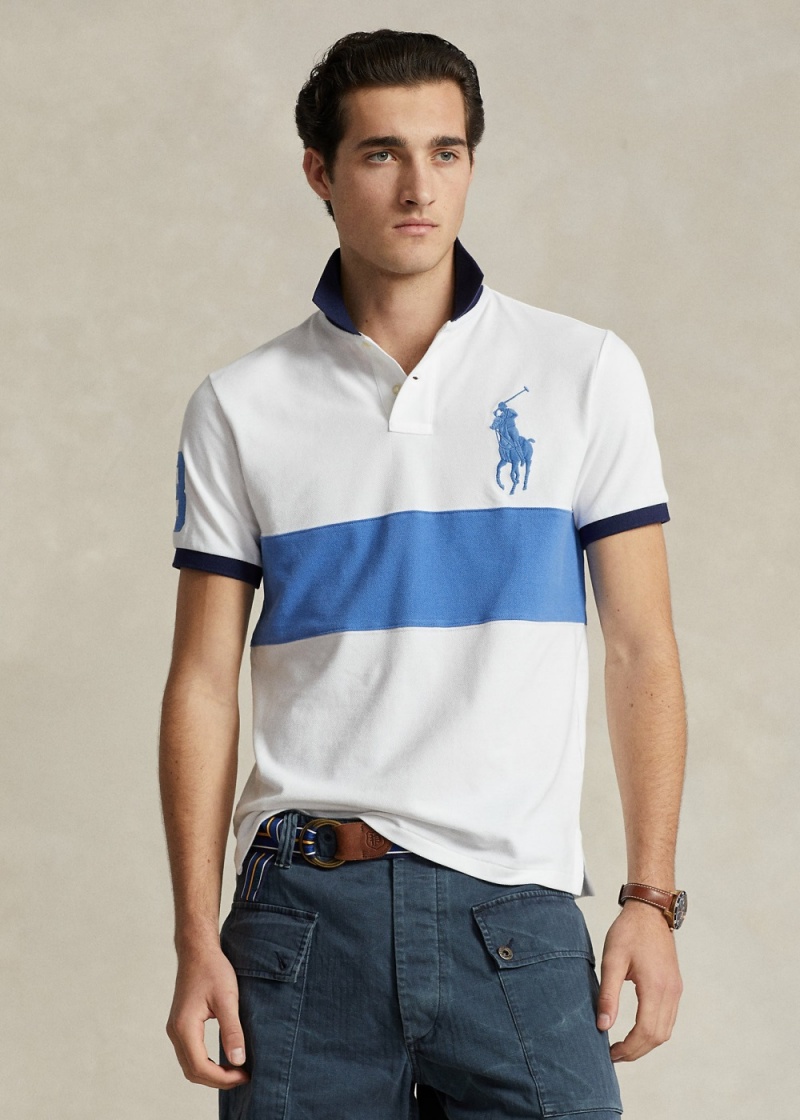 Camisa Polo Custom Slim Fit Big Pony Mesh Hombre Azules | PSFH53406 - vista 1