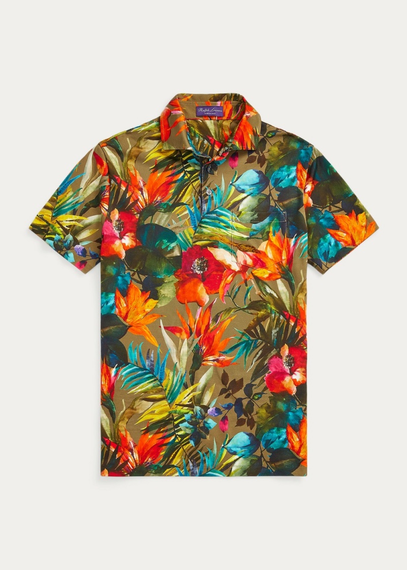 Camisa Polo Custom Slim Floral Jersey Hombre Verde Oliva | QRHX30524 - vista 2