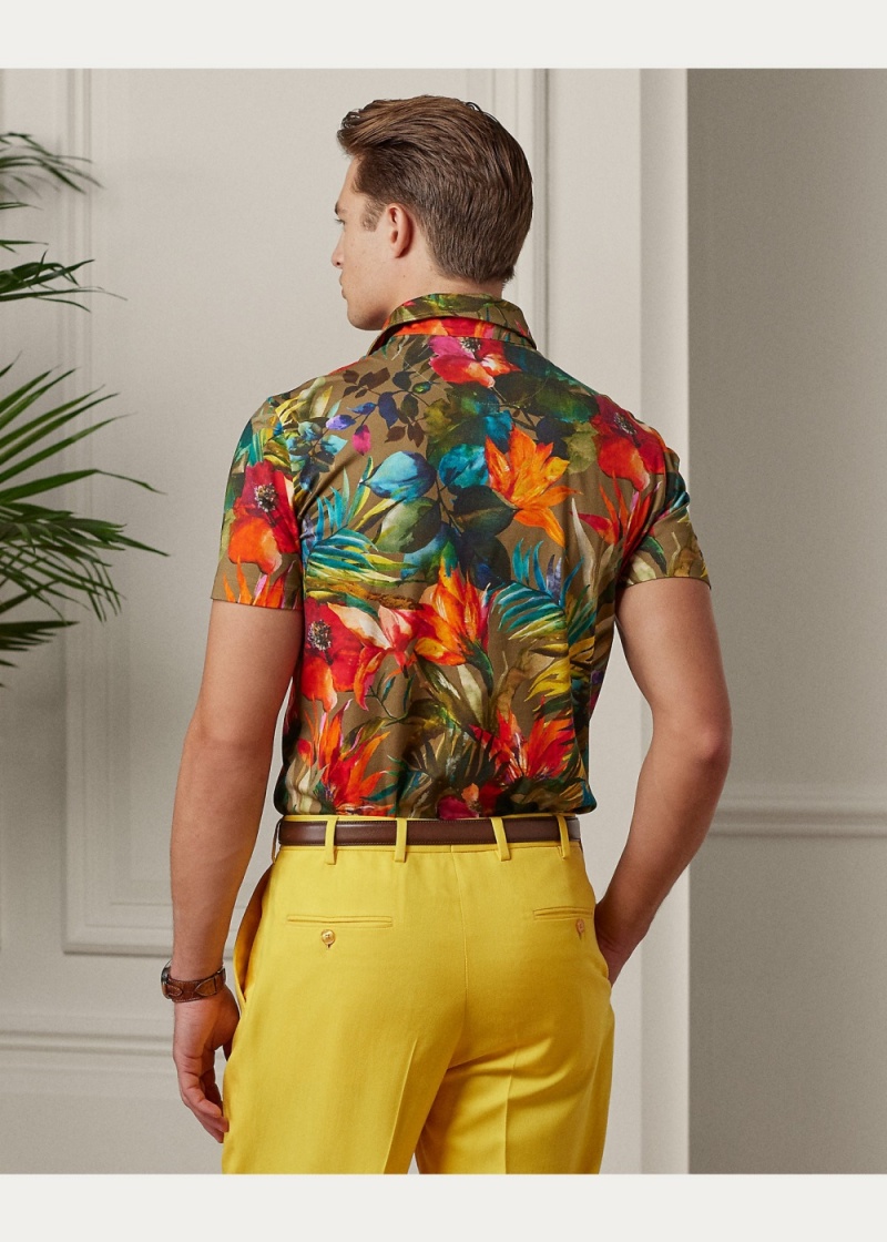 Camisa Polo Custom Slim Floral Jersey Hombre Verde Oliva | QRHX30524 - vista 4