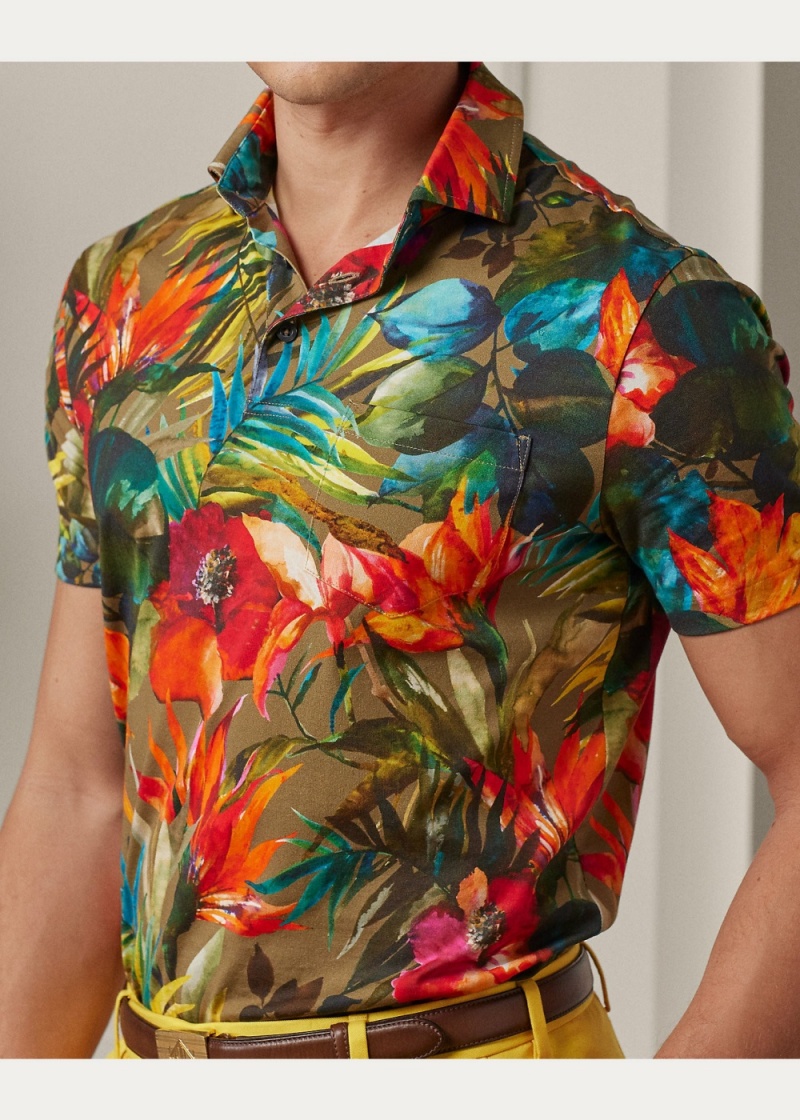 Camisa Polo Custom Slim Floral Jersey Hombre Verde Oliva | QRHX30524 - vista 5
