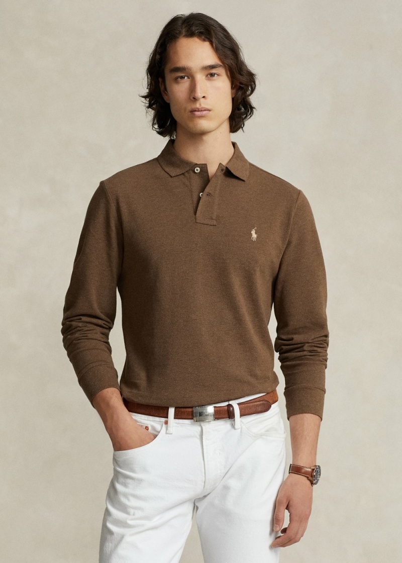 Camisa Polo Custom Slim Long-Sleeve Polo Hombre Negros | LSXF29085 - vista 1