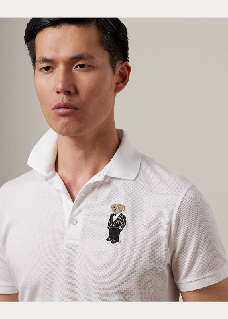 Camisa Polo Custom Slim Polo Bear Pique Hombre Blancos | VHPI61870 - vista 5