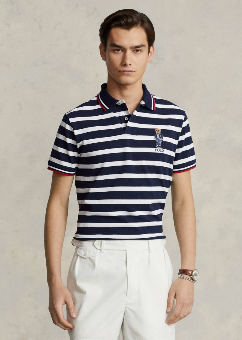 Camisa Polo Custom Slim Polo Bear Mesh Hombre Blancos | IHNV86147 - vista 1