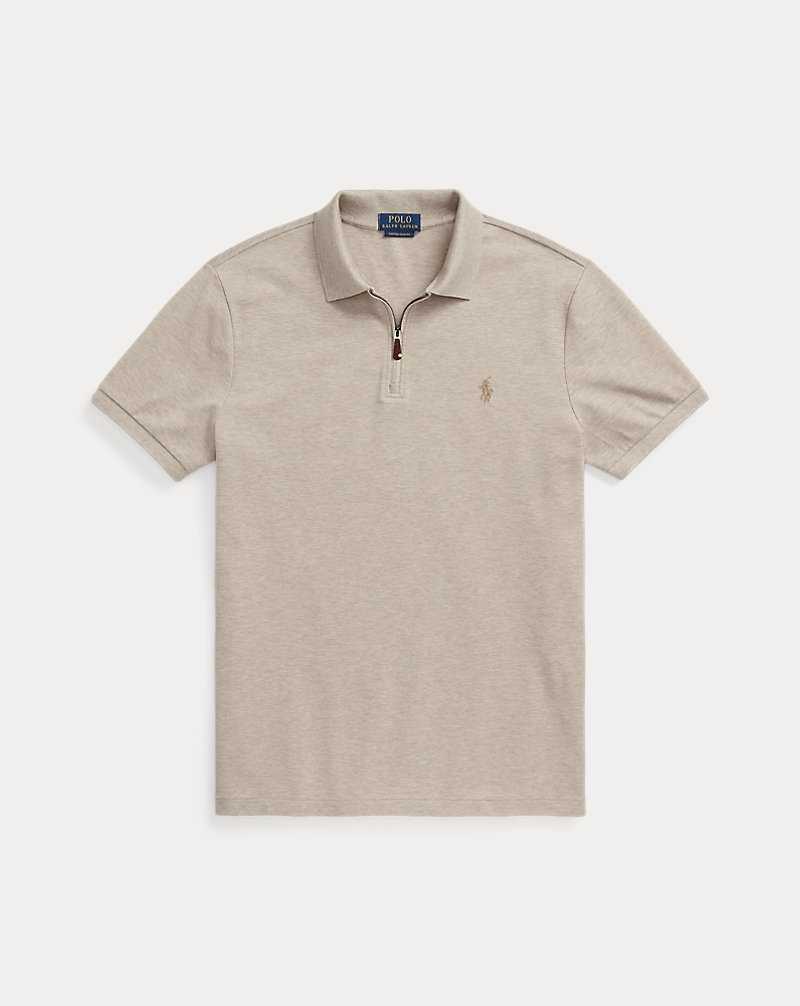 Camisa Polo Ralph Lauren Custom Slim Stretch Mesh Zip Hombre Beige | DWXHCOI-38 - vista 2