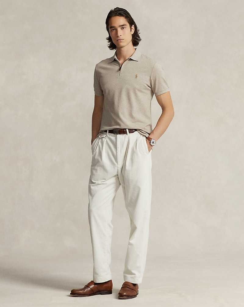 Camisa Polo Ralph Lauren Custom Slim Stretch Mesh Zip Hombre Beige | DWXHCOI-38 - vista 3