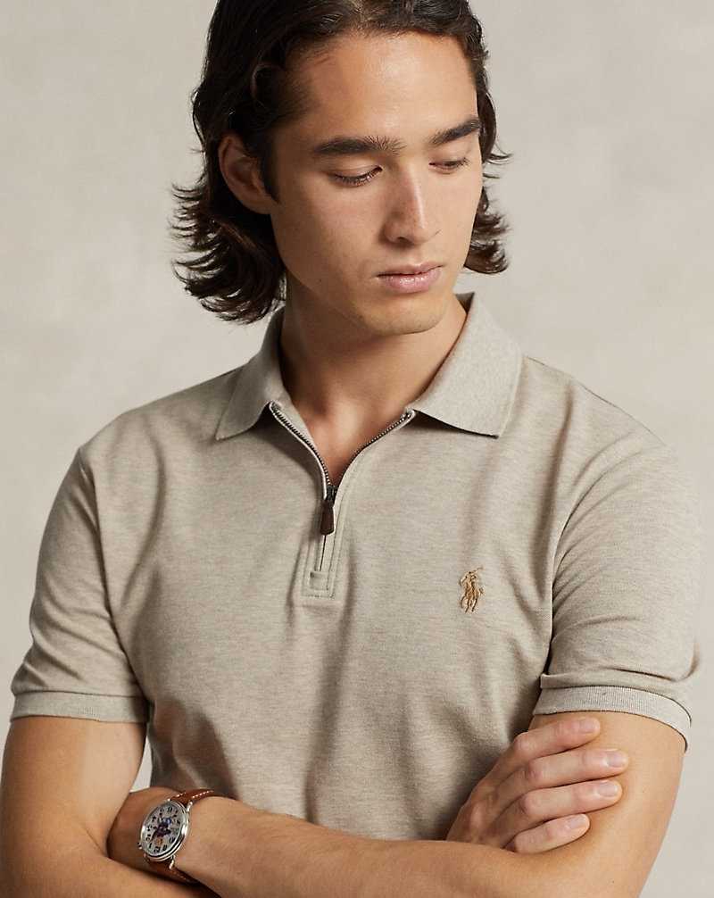 Camisa Polo Ralph Lauren Custom Slim Stretch Mesh Zip Hombre Beige | DWXHCOI-38 - vista 5