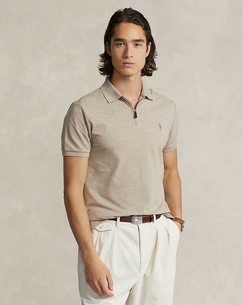 Camisa Polo Ralph Lauren Custom Slim Stretch Mesh Zip Hombre Beige | DWXHCOI-38 - vista 1