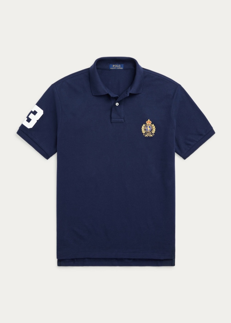 Camisa Polo Custom Slim Triple-Pony Mesh Hombre Azul Marino | AMQS49187 - vista 2