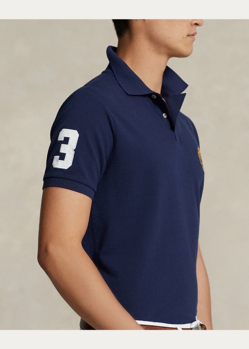 Camisa Polo Custom Slim Triple-Pony Mesh Hombre Azul Marino | AMQS49187 - vista 4