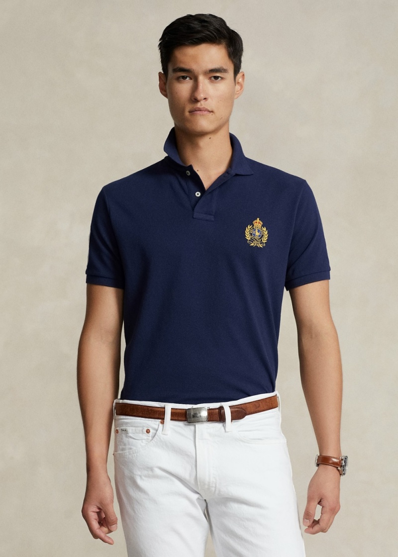 Camisa Polo Custom Slim Triple-Pony Mesh Hombre Azul Marino | AMQS49187 - vista 1