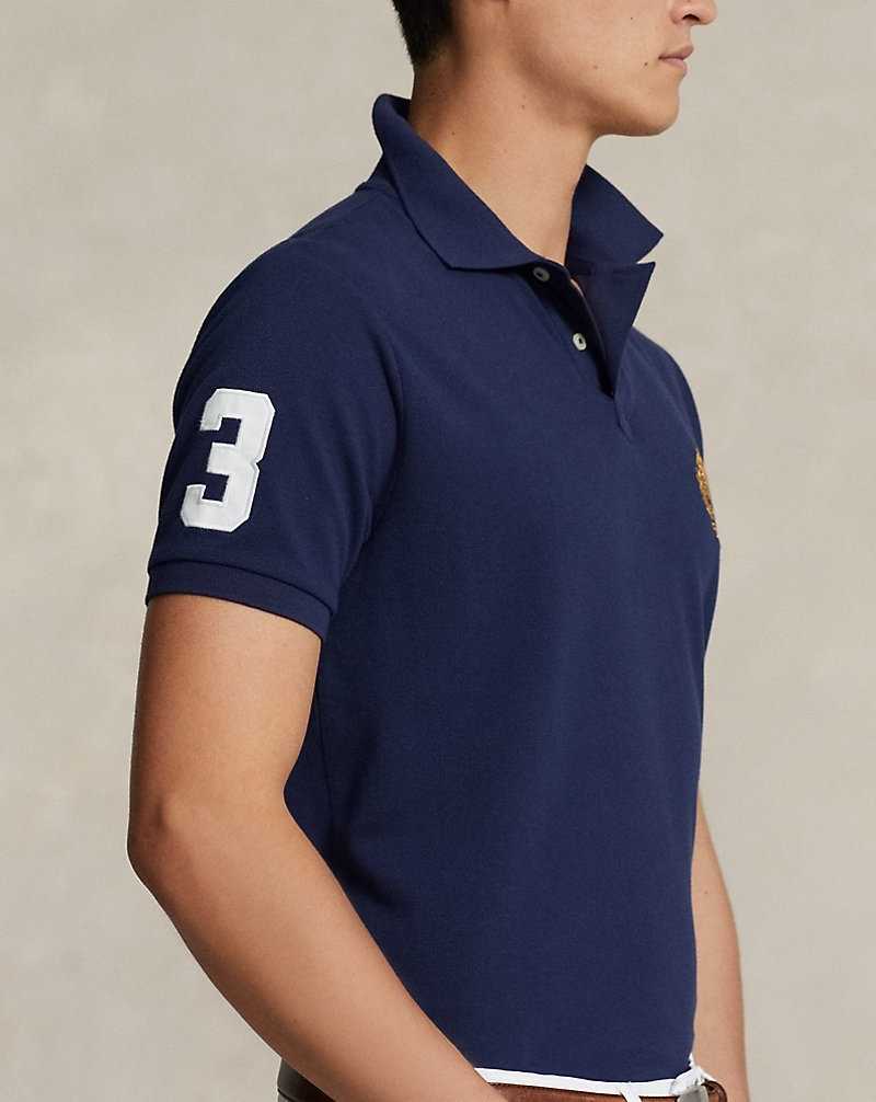 Camisa Polo Ralph Lauren Custom Slim Triple-Pony Mesh Hombre Azul Marino | QCFWOES-04 - vista 5