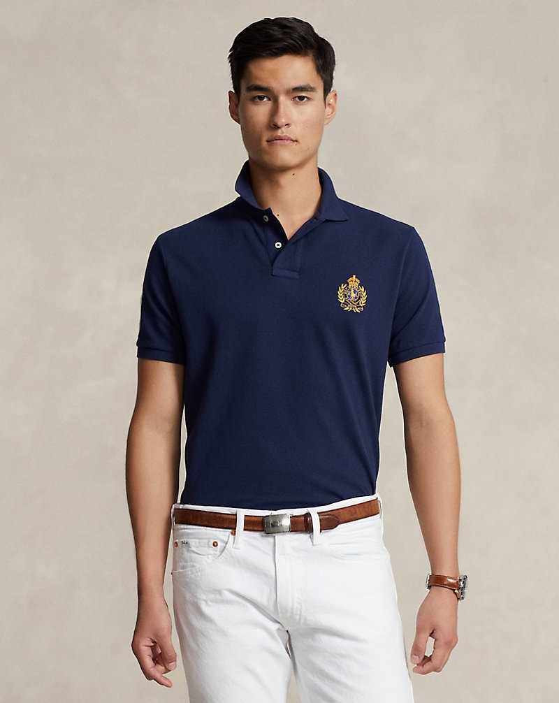 Camisa Polo Ralph Lauren Custom Slim Triple-Pony Mesh Hombre Azul Marino | QCFWOES-04 - vista 1