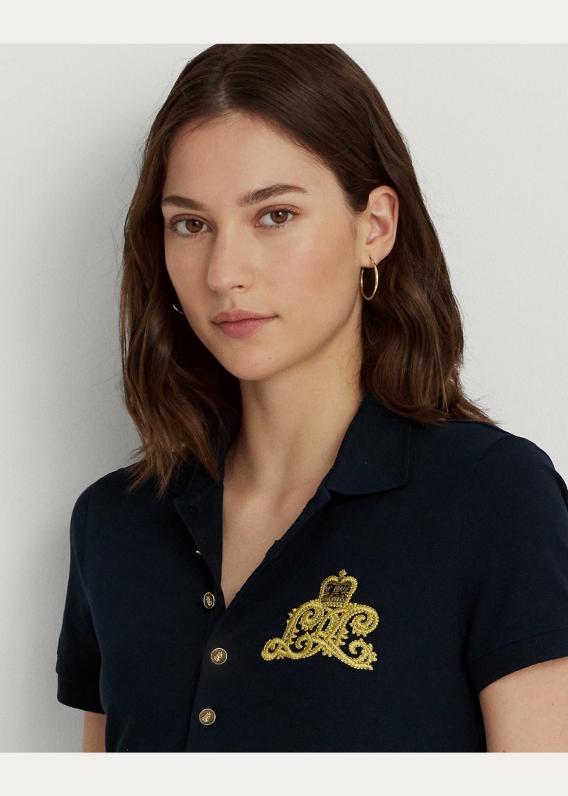 Camisa Polo Embroidered Pique Mujer Azul Marino | NPDA90746 - vista 2