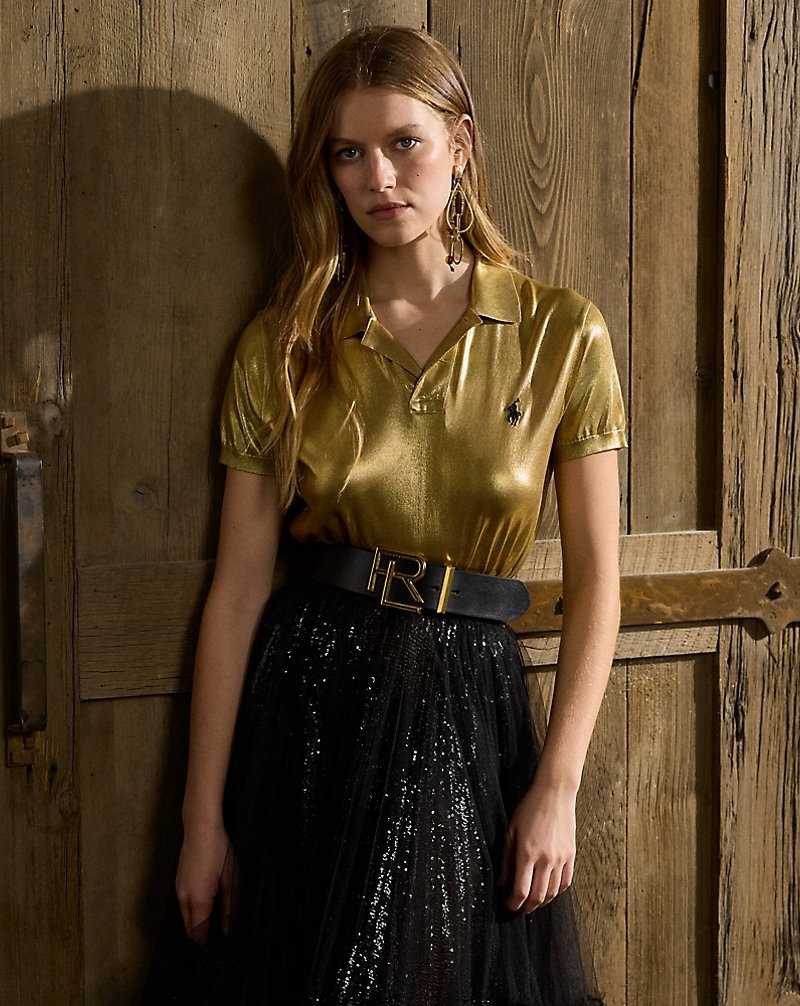 Camisa Polo Ralph Lauren Foiled Silk Jersey Mujer Dorados | SCXANVE-87 - vista 1