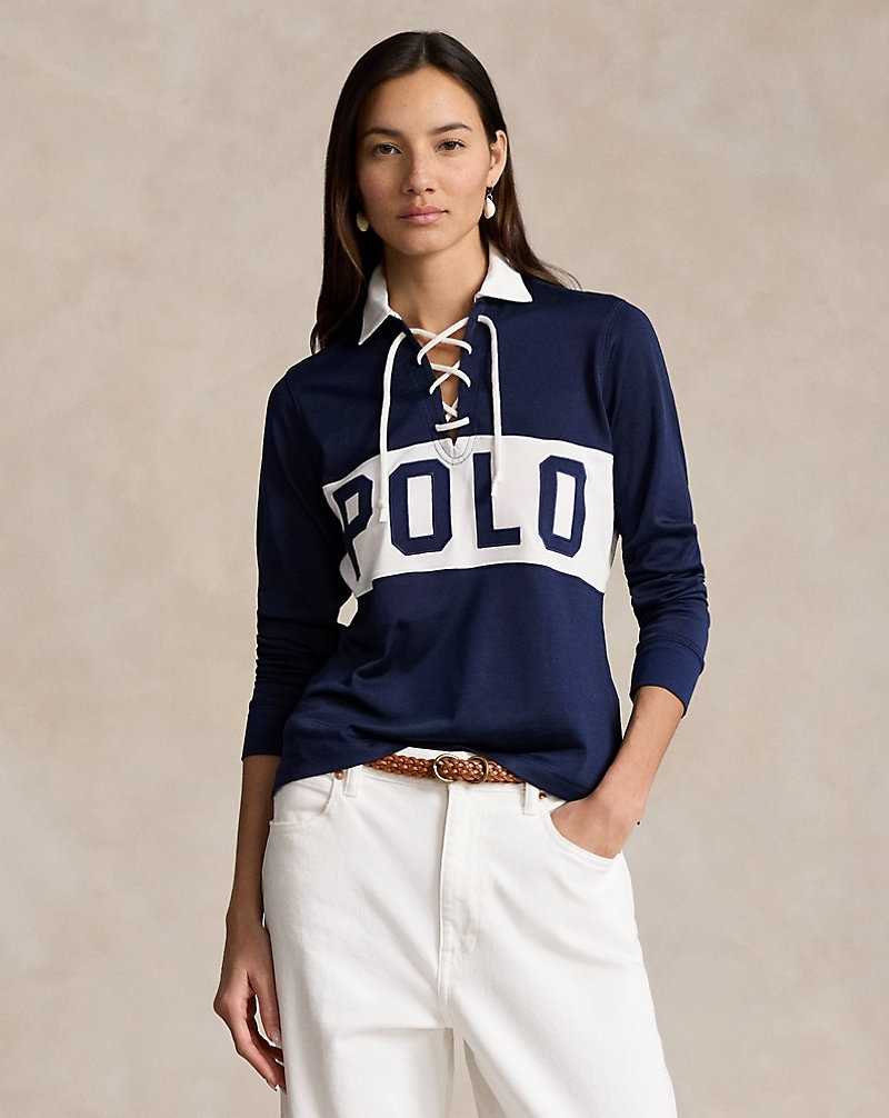 Camisa Polo Ralph Lauren Lace-Up Long-Sleeve Mujer Azul Marino | LVGRFAI-54 - vista 1