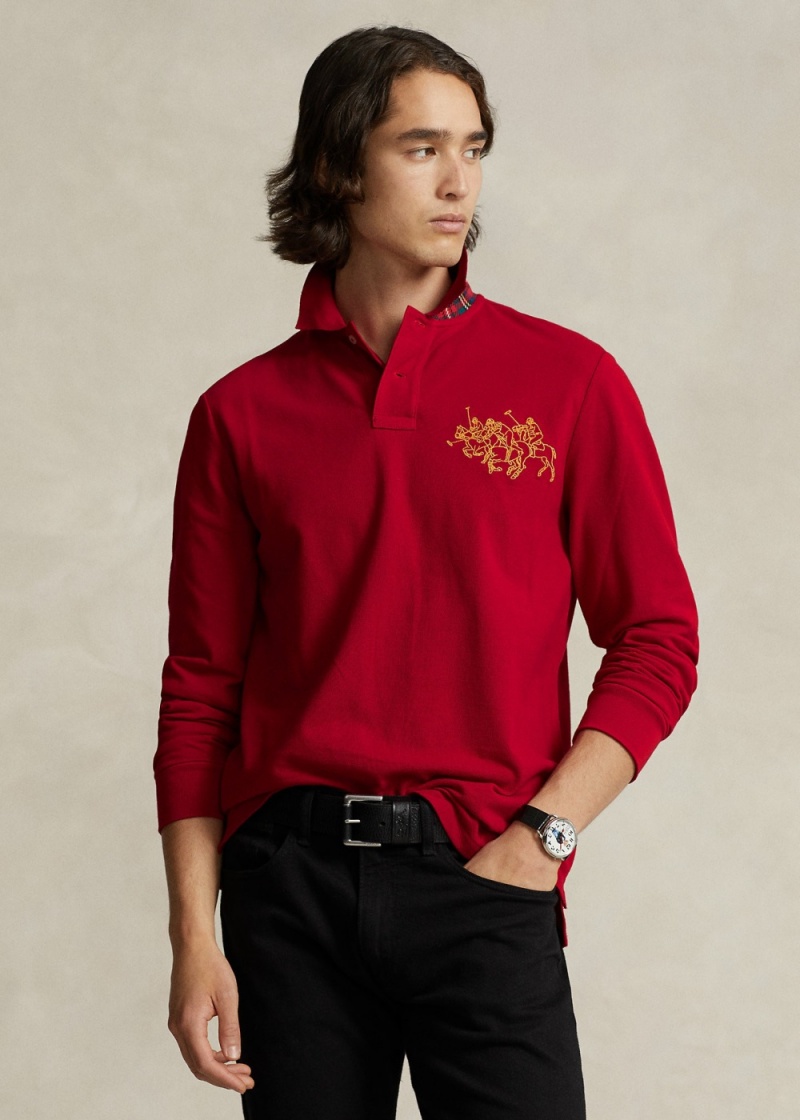 Camisa Polo Lunar New Year Triple-Pony Hombre Rojos | YXJG09248 - vista 1