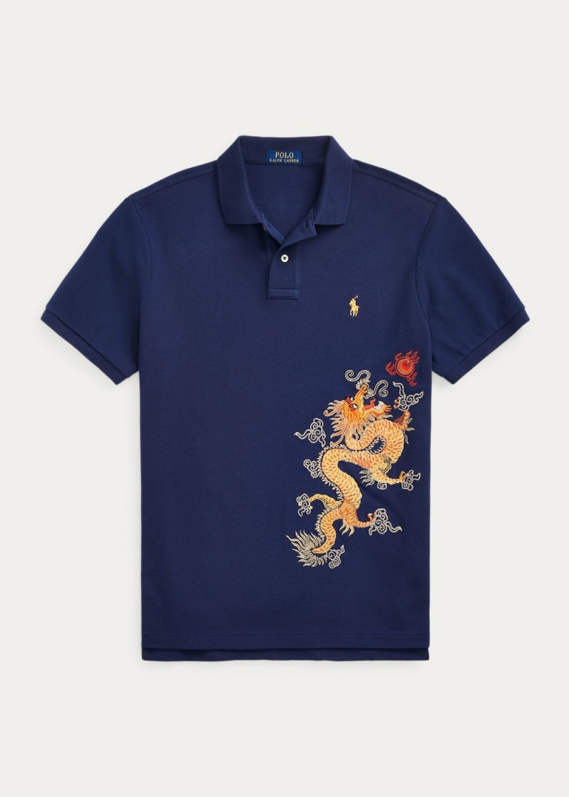 Camisa Polo Lunar New Year Embroidered Hombre Azules Oscuro | AMOE17569 - vista 2