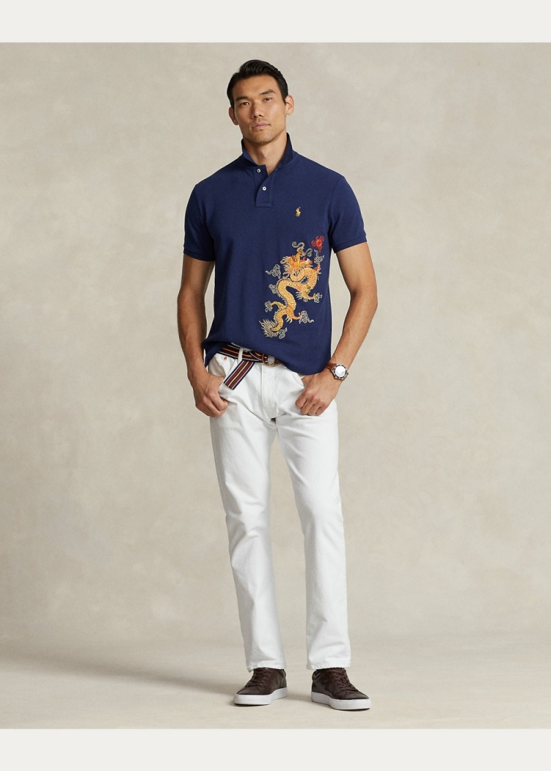 Camisa Polo Lunar New Year Embroidered Hombre Azules Oscuro | AMOE17569 - vista 3