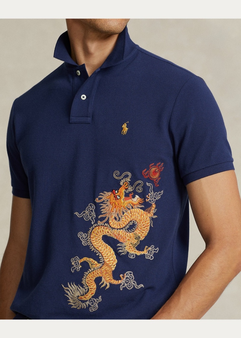 Camisa Polo Lunar New Year Embroidered Hombre Azules Oscuro | AMOE17569 - vista 5