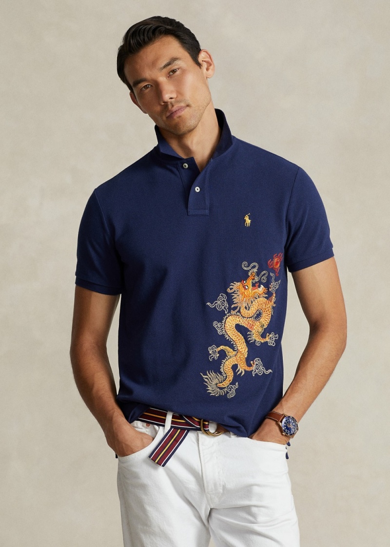 Camisa Polo Lunar New Year Embroidered Hombre Azules Oscuro | AMOE17569 - vista 1