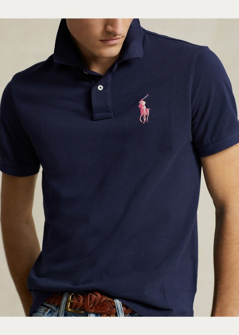 Camisa Polo Pink Pony Custom Slim Fit Hombre Azul Marino | HSIA73026 - vista 2