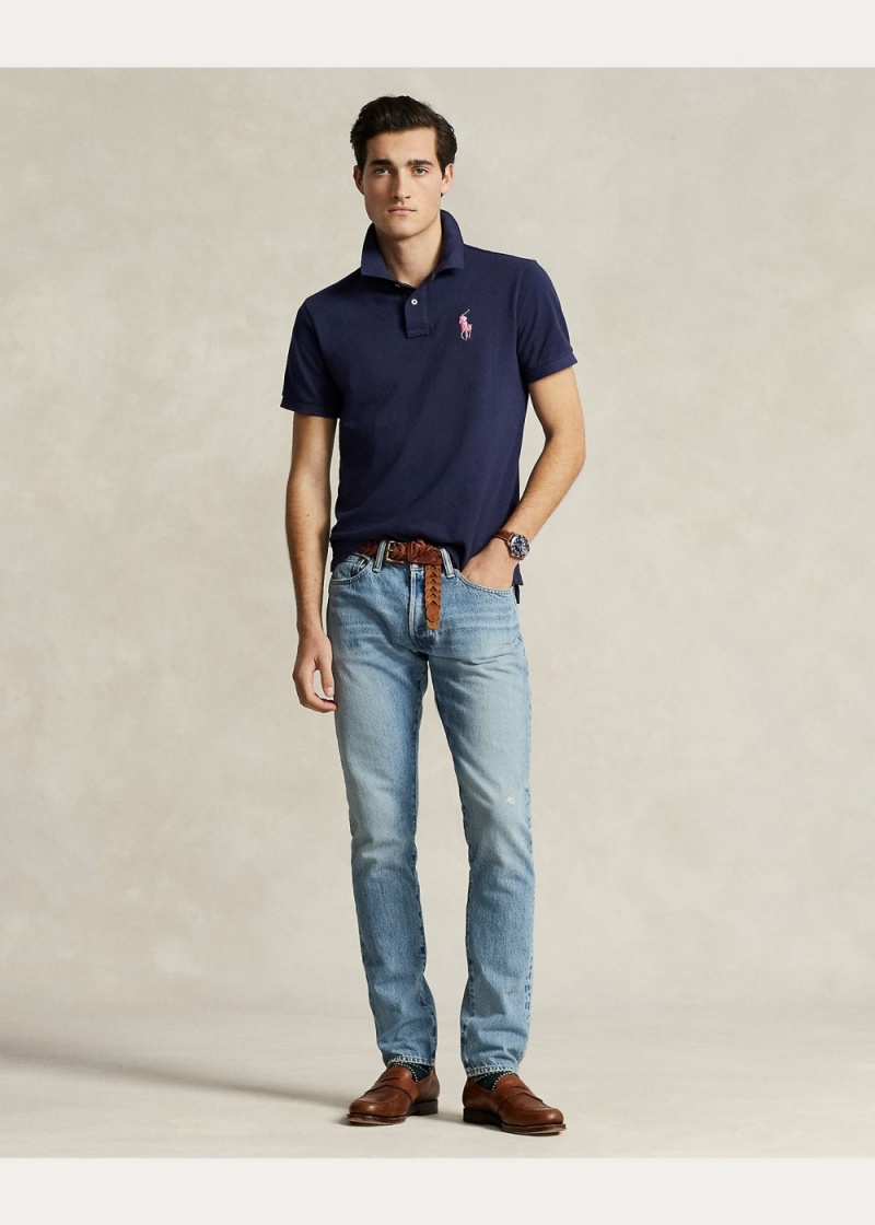 Camisa Polo Pink Pony Custom Slim Fit Hombre Azul Marino | HSIA73026 - vista 5