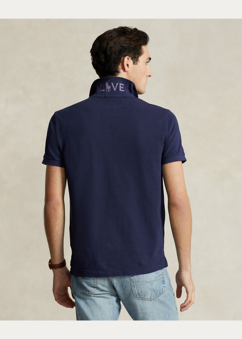 Camisa Polo Pink Pony Custom Slim Fit Hombre Azul Marino | HSIA73026 - vista 6