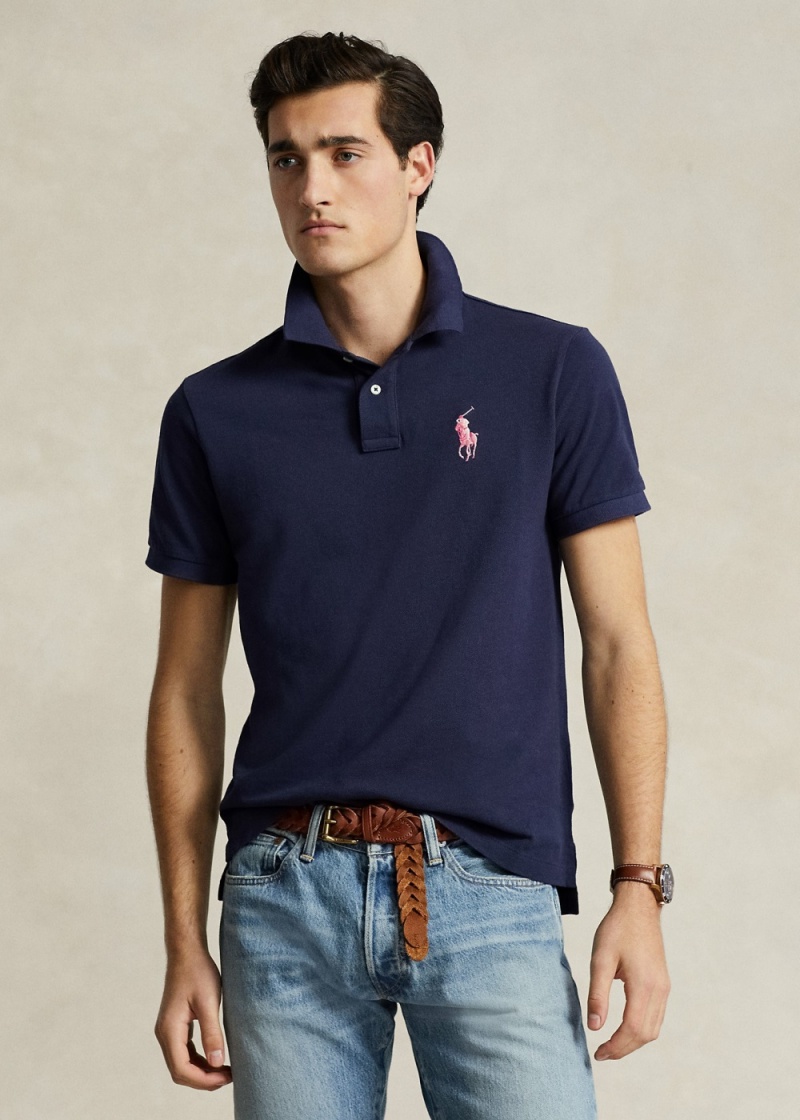 Camisa Polo Pink Pony Custom Slim Fit Hombre Azul Marino | HSIA73026 - vista 1