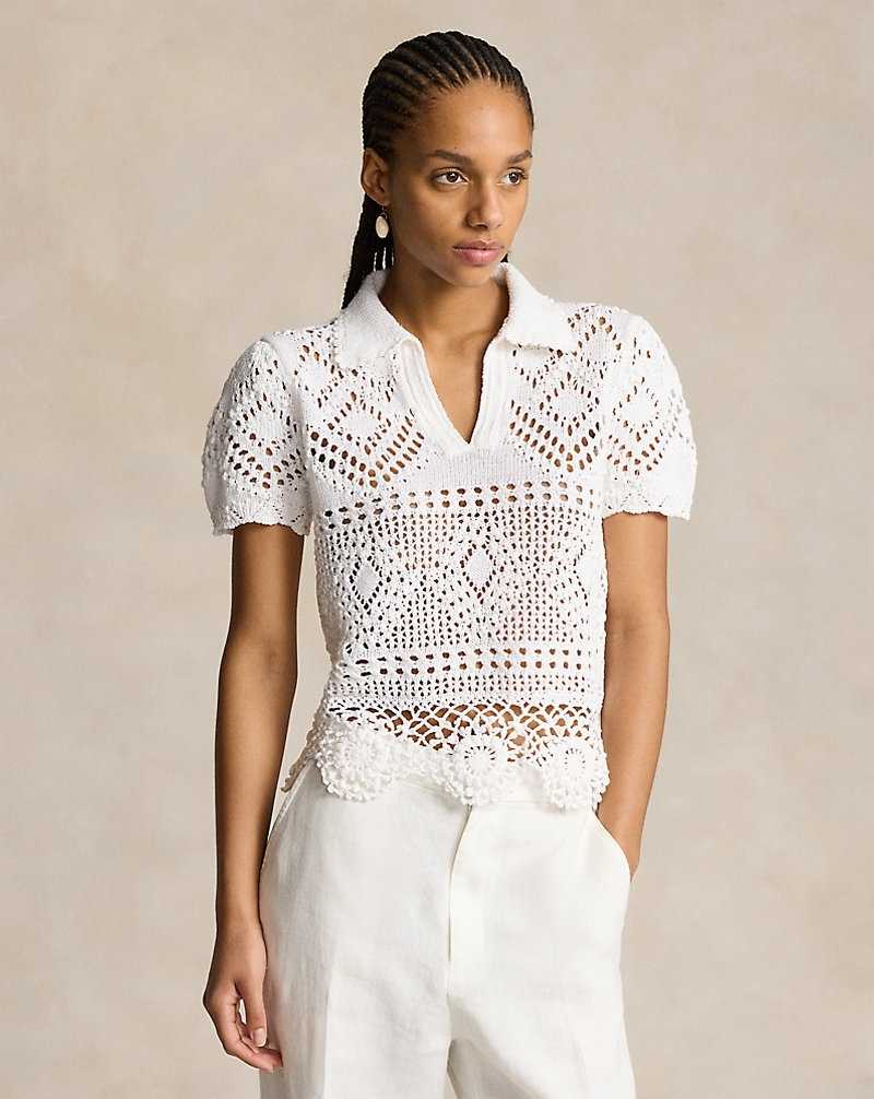 Camisa Polo Ralph Lauren Pointelle Cotton Mujer Blancos | YDPOICU-68 - vista 3