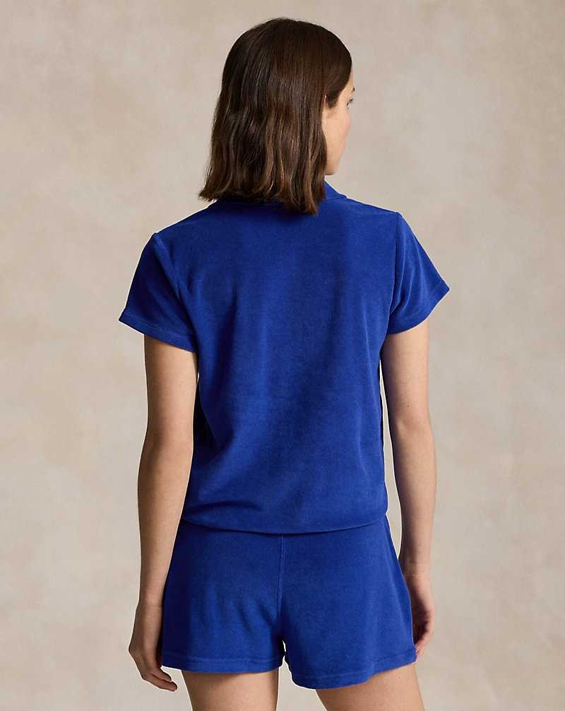 Camisa Polo Ralph Lauren Shrunken Fit Terry Mujer Azul Rey | RFAJYTW-32 - vista 4