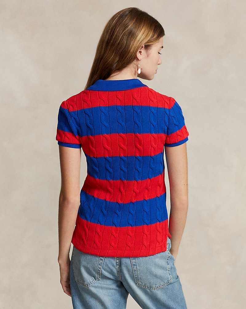 Camisa Polo Ralph Lauren Slim Fit Cable-Knit Mujer Petal Red/Sapphire Star | DZSLFRY-48 - vista 4