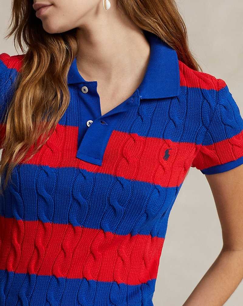 Camisa Polo Ralph Lauren Slim Fit Cable-Knit Mujer Petal Red/Sapphire Star | DZSLFRY-48 - vista 5