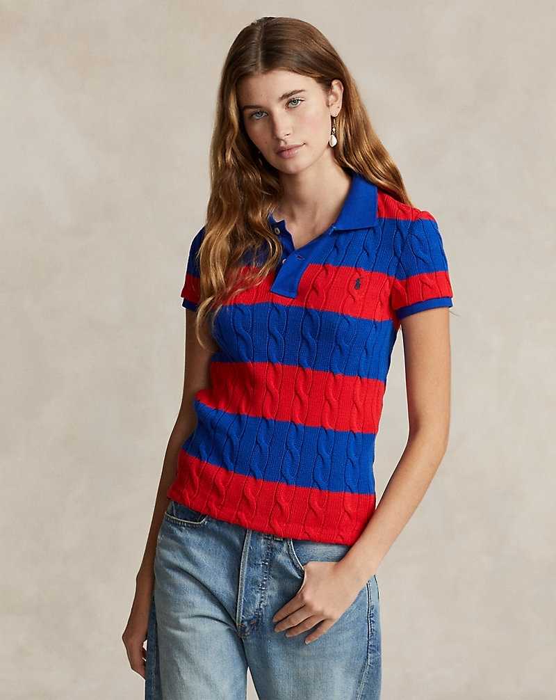 Camisa Polo Ralph Lauren Slim Fit Cable-Knit Mujer Petal Red/Sapphire Star | DZSLFRY-48 - vista 1