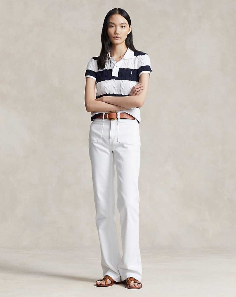Camisa Polo Ralph Lauren Slim Fit Cable-Knit Mujer Azul Marino | RGDBQHC-97 - vista 3