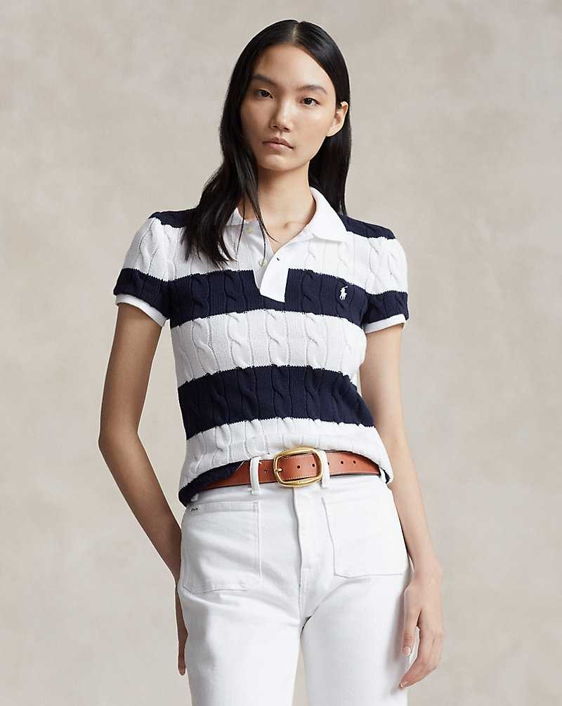 Camisa Polo Ralph Lauren Slim Fit Cable-Knit Mujer Azul Marino | RGDBQHC-97 - vista 1