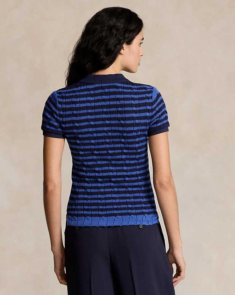 Camisa Polo Ralph Lauren Slim Fit Cable-Knit Mujer Azules | RKLYNVX-86 - vista 4