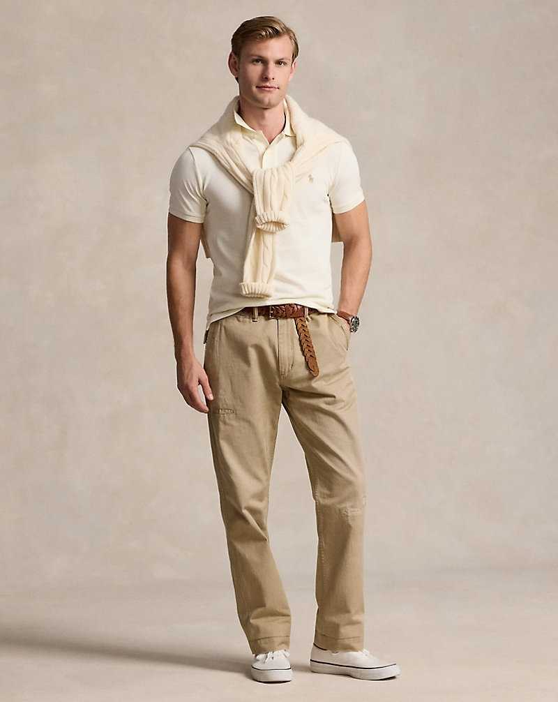 Camisa Polo Ralph Lauren Slim Fit Mesh Hombre Creme | GTWRNFY-09 - vista 3